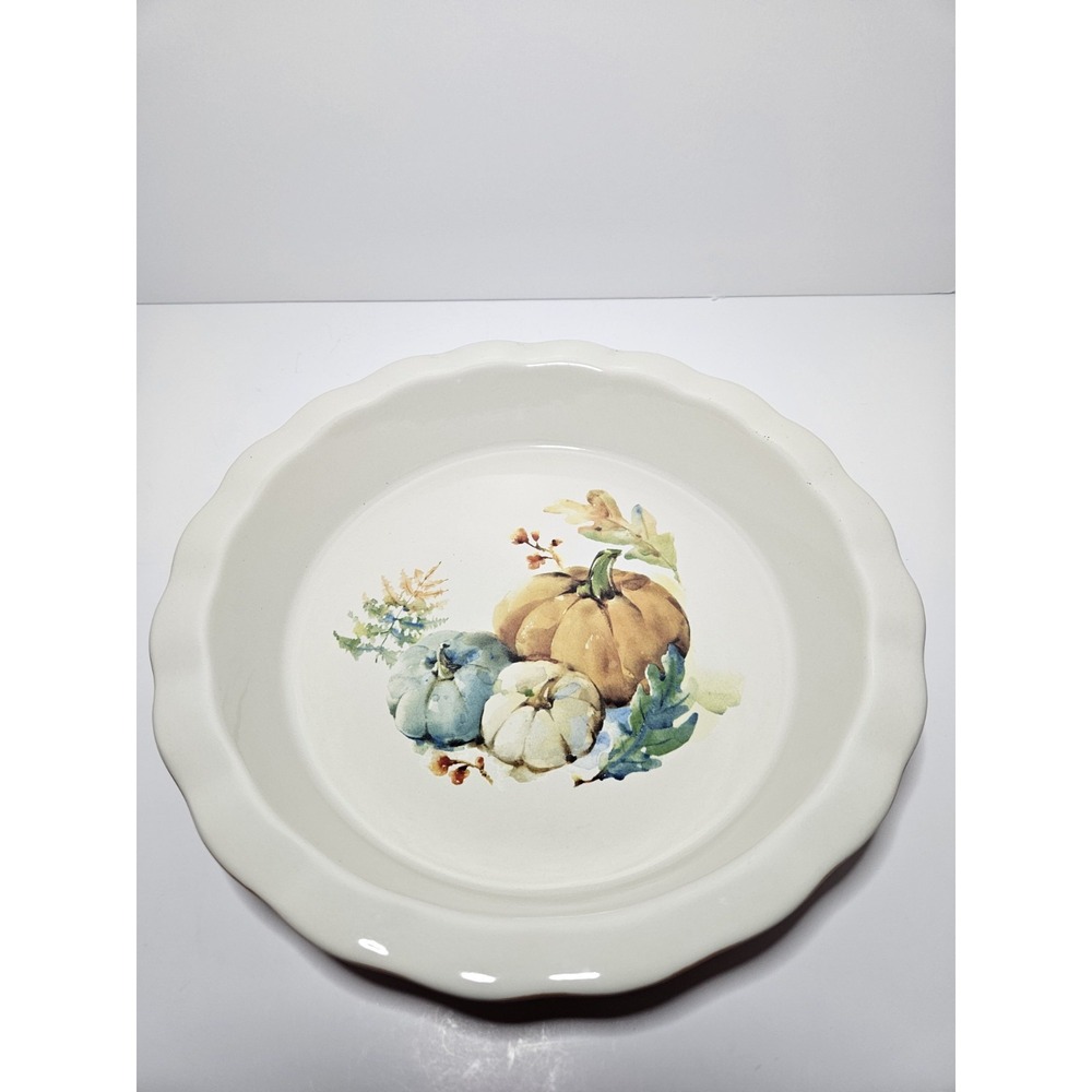 Way to Celebrate Stoneware Ruffled Pie Plate Pumpkin Fall Autumn Thanksgiving